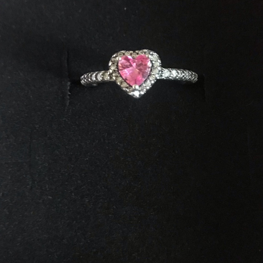 Heart Halo Sterling Silver Pink cz Ring
